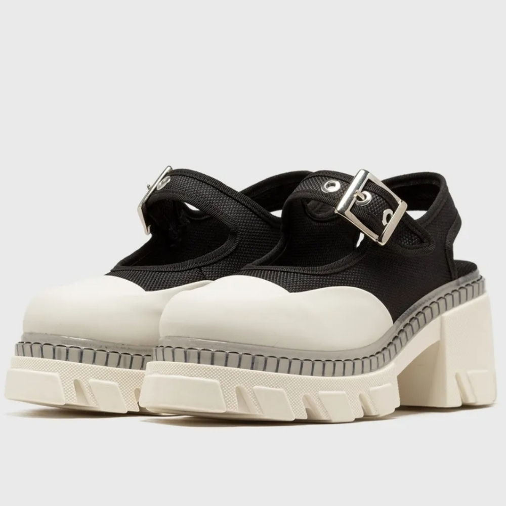 Ganni Cleated Heeled Slingback Two Tone Lug Sole Mary Janes